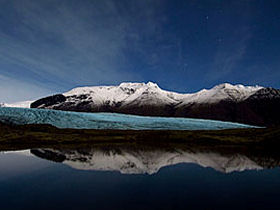Svinafell Glacier and Lagoon at Midnight