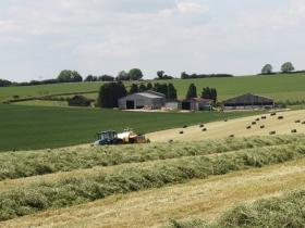View of farm and Lodge to left of barns
