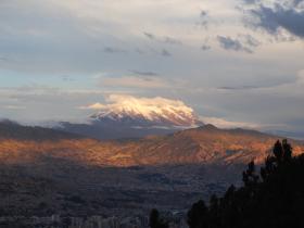 Mt Illimani hovers over the ciy of La Paz