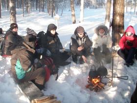 Snowshoeing, lunch break
