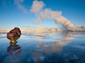 Geothermal activity and frozen lake
