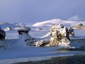 Snow covered lava Lake Myvatn- photo Birkir