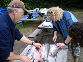 Fish for dinner at camp