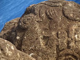 Rock carving depicting the Bird Man ceremony.