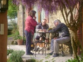 Old folk at the Auberge, preparing to go on a walk.