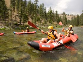 Inflatable kayak on the Middle Fork of the Salmon River, Idaho, USA