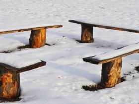 Campfire benches in the snow