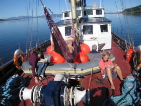 Relaxing on the fore deck