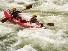 Inflatable kayak on the Salmon River, Idaho, USA