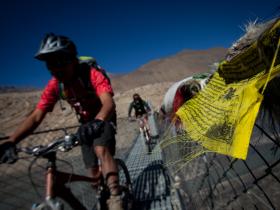 Prayer flags on a bridge spanning the Kali Gandaki valley, Nepal