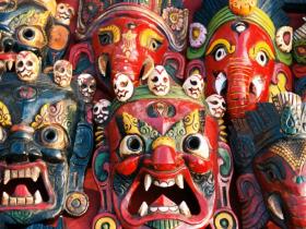 Colourful traditional wooden masks, Nepal