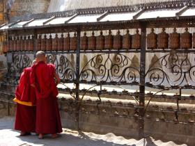 Monks at Boudhanath Stupa, Kathmandu, Nepal