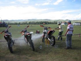 Washing the motorbikes