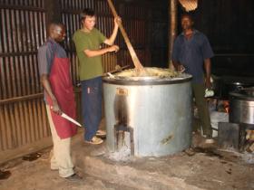Helping to prepare school lunches