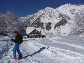 Skiing back to Bareges past Chez Louisette restaurant