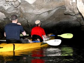 Inside a long wet dark cave