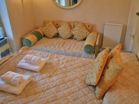 The Dalesway: calm Laura Ashley decor & antique French furniture, including a romantic Louis XV bed