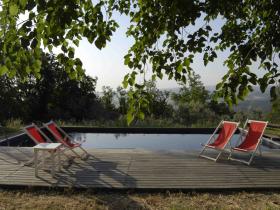 The pool at Doderi overlooks an olive grove