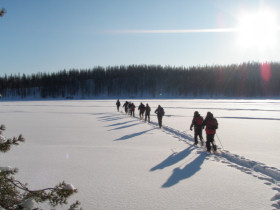 Snowshoeing on the lake
