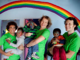 Volunteer with children in a township near Cape Town, South Africa
