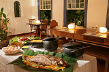 Eating at luxury beach resort in Brazil