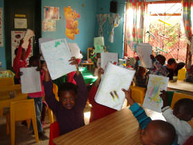 Volunteer with children in South Africa