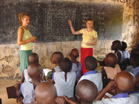 Gap year volunteer teaching in Uganda