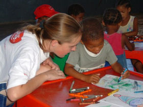 Helping at the nursery school