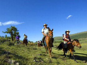 Horse riding at the Khangai Mountains
