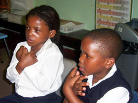 Volunteer with deaf children in South Africa