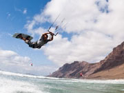 Kitesurfer leaping, Lanzarote. Photo by Lanzarote Tourist Board