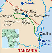 Route map for Gap year in Tanzania trip