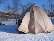 Tent on reindeer migration holiday