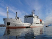 Ship on Antarctic diving expedition