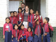 Children, teaching English in Nepal