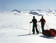 Polar expedition to Greenland, trekking with pulks