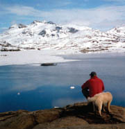 Polar expedition to Greenland, view across the water