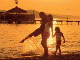Family on water sports centre in Turkey