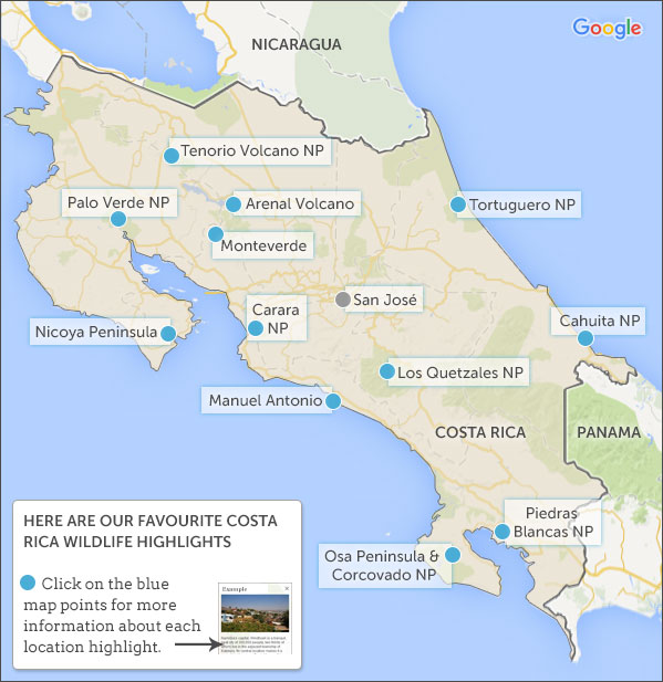 gambling rive ned For nylig Costa Rica wildife map & highlights