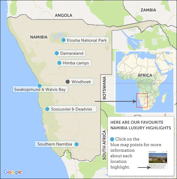 Namibia Luxury Holidays Map Highlights