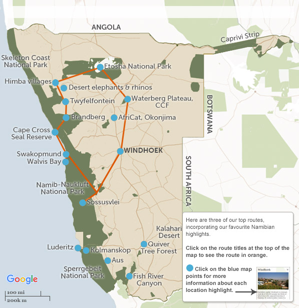 namibia itineraries maps