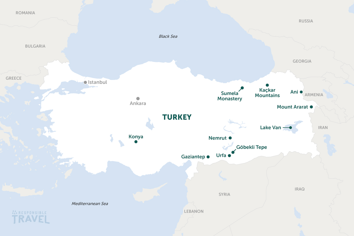 Eastern Turkey map: showing some of the popular sites