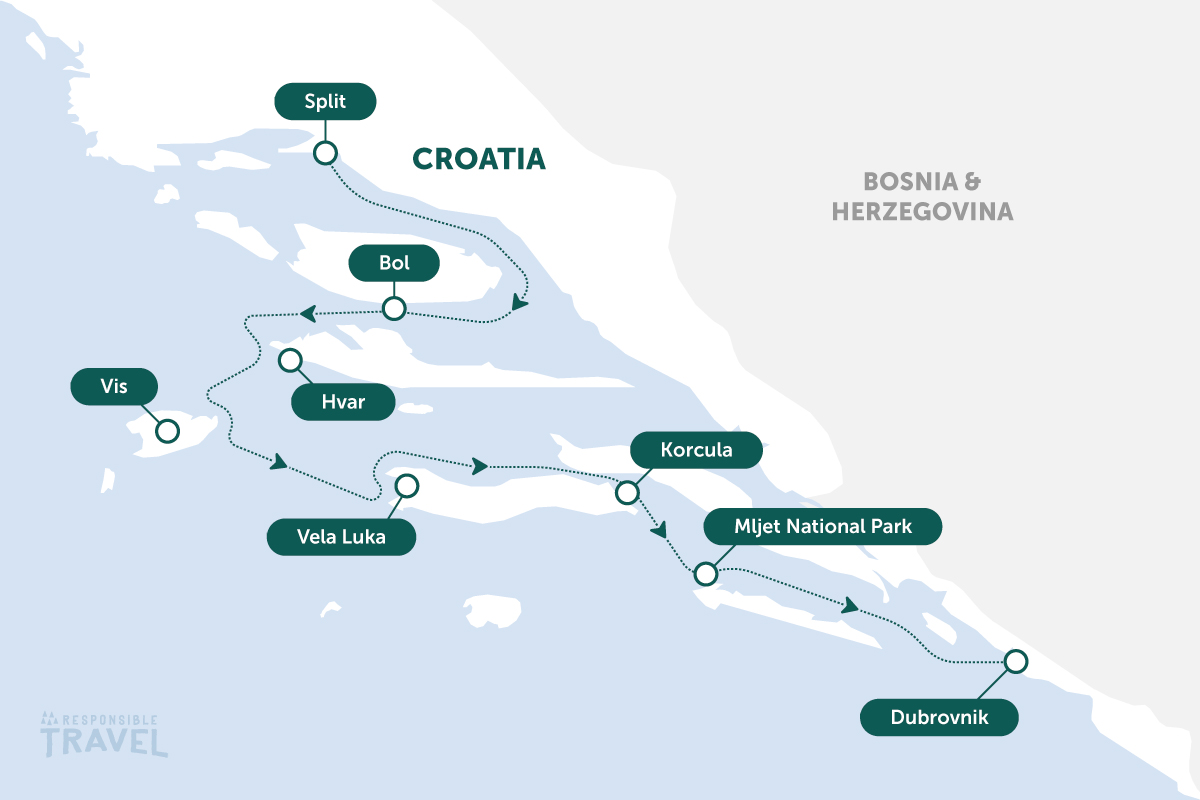 Split to Dubrovnik cruising map