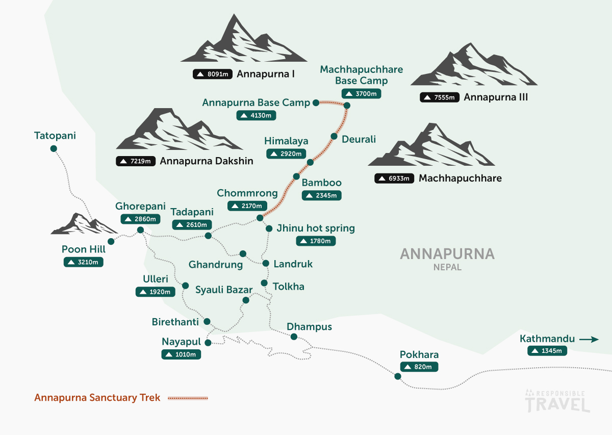 Annapurna Sanctuary trek map, Nepal