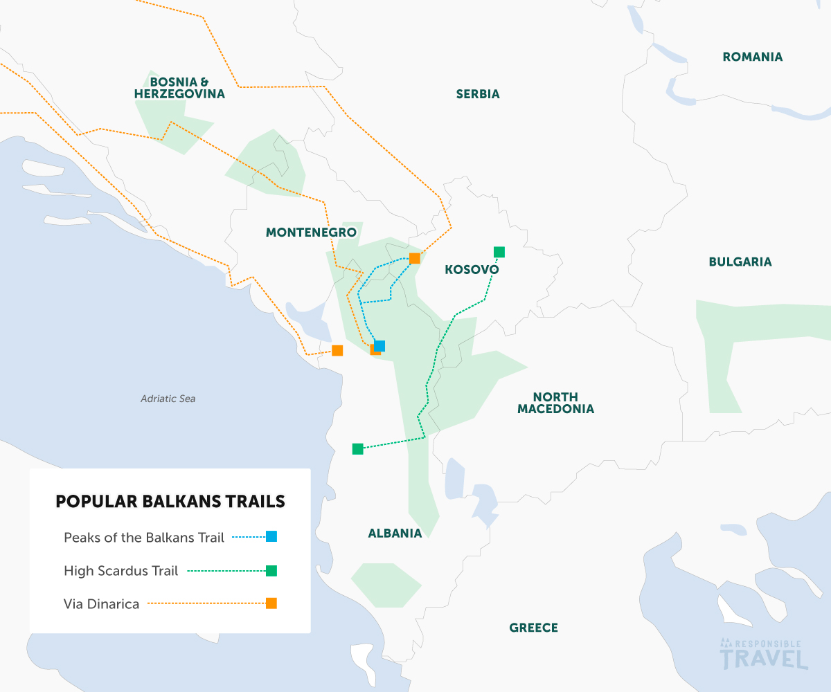 Walking holidays in the Balkans map: our best routes
