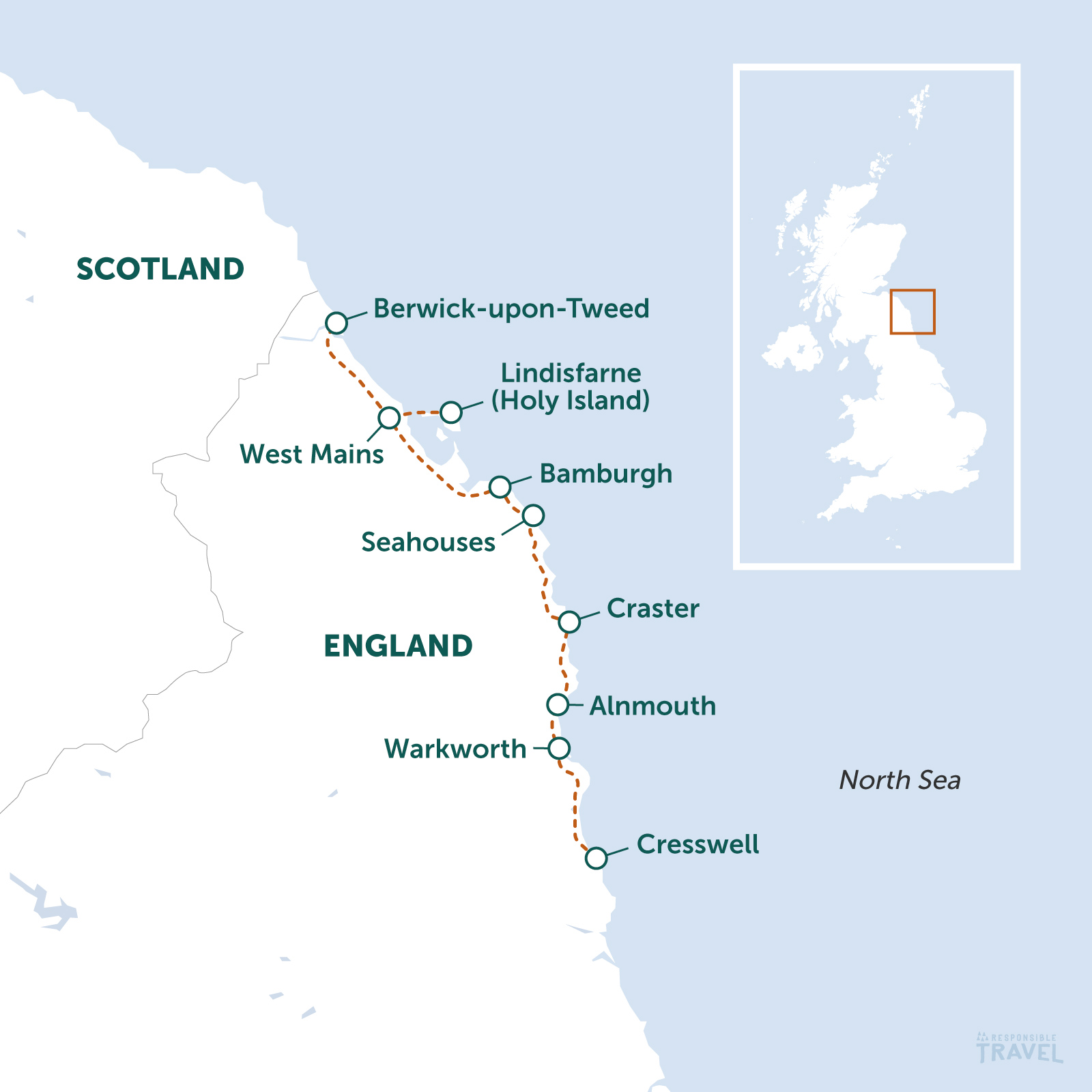 Northumberland Coast Path map: from Cresswell to Berwick-upon-Tweed