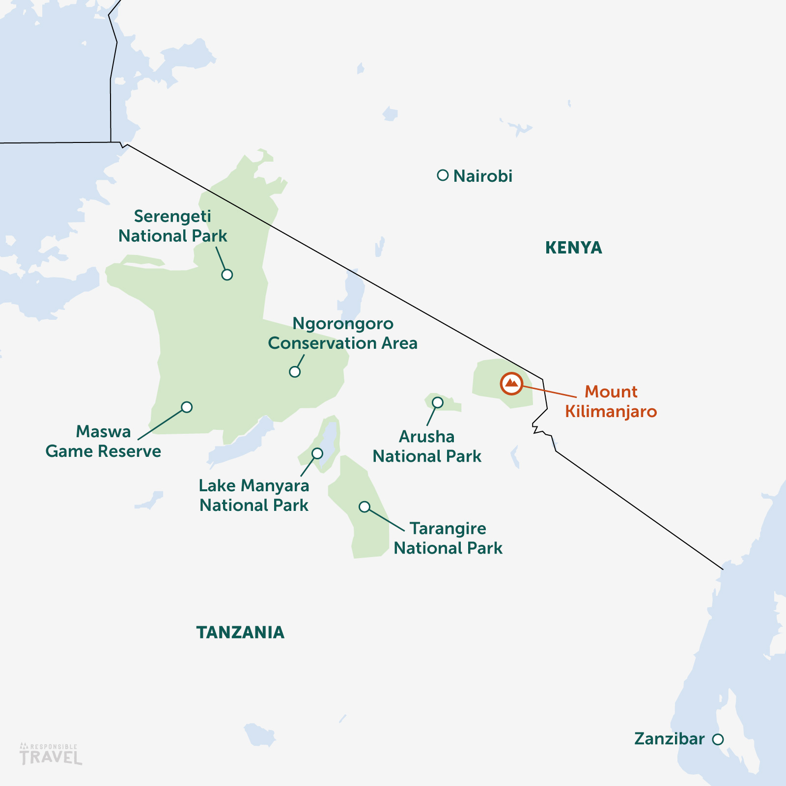 Kilimanjaro and Tanzania National Parks Map: Best National Parks combining Kilimanjaro with a Tanzania safari