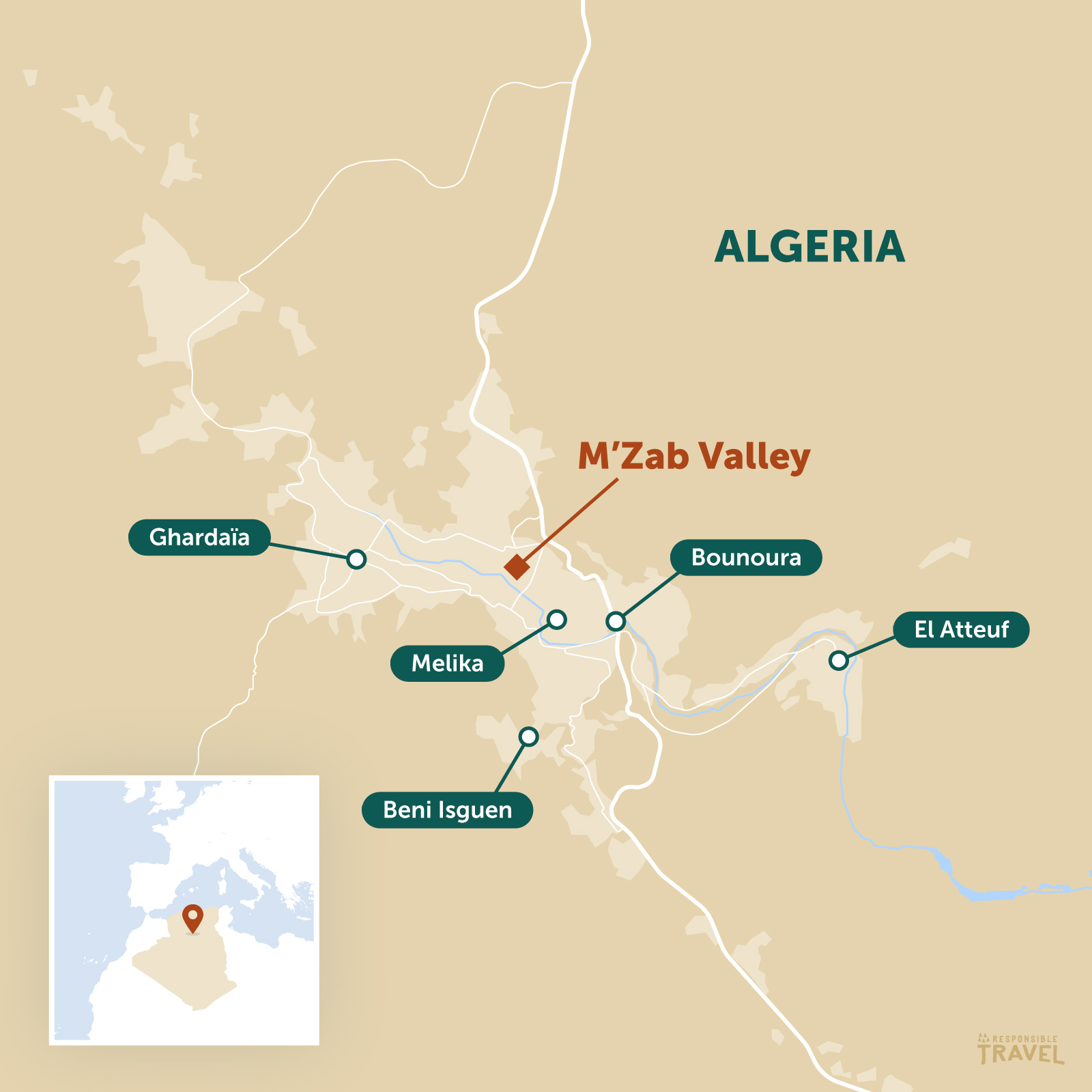 M�Zab Valley map, Algeria