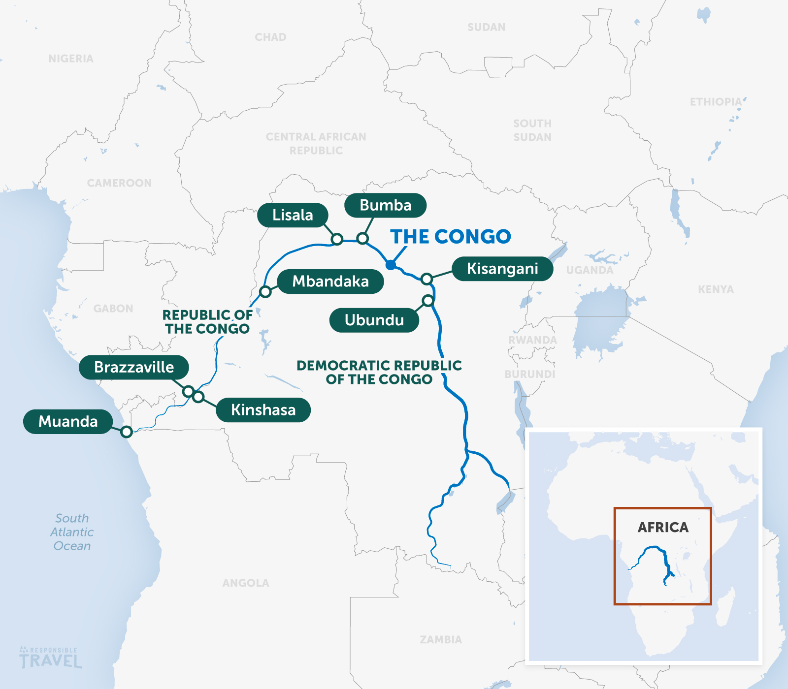 Congo river map, Africa