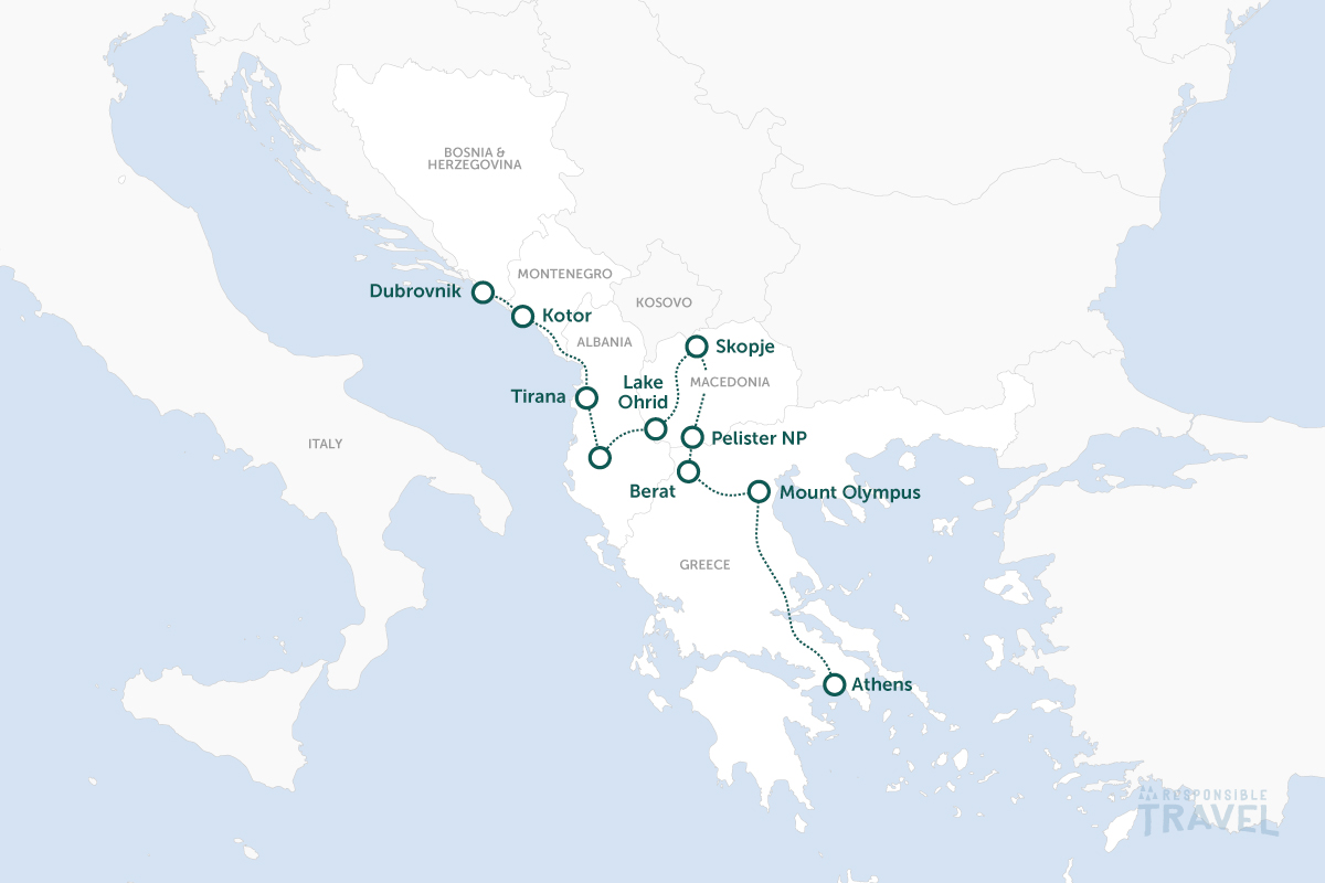 Dubrovnik to Athens route map